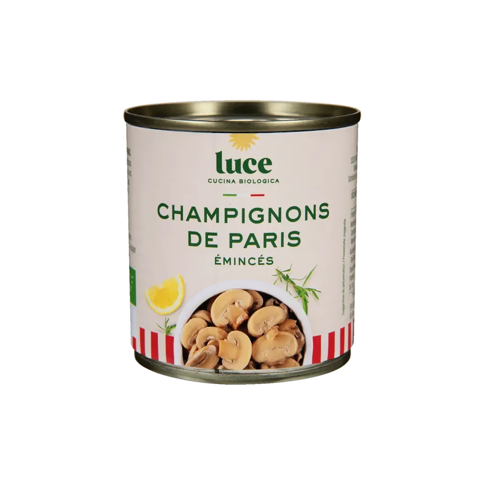Champignon de Paris émincés bio Luce en boîte de 200 g - les 3 boîtes