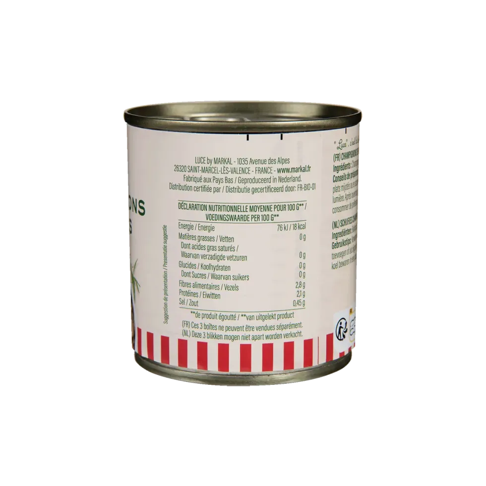 Champignon de Paris émincés bio Luce en boîte de 200 g - les 3 boîtes