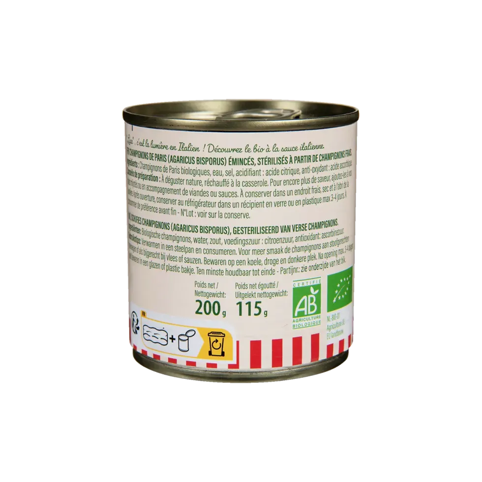 Champignon de Paris émincés bio Luce en boîte de 200 g - les 3 boîtes