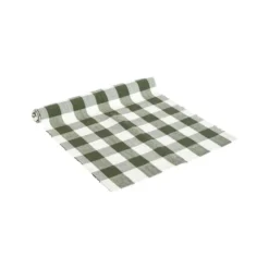 Chemin de table à carreaux verts et blancs en coton - 150 x 50 cm
