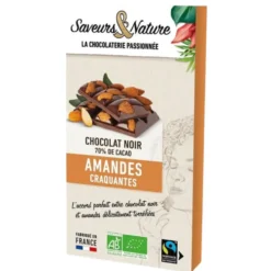 Chocolat noir amandes entières bio Saveurs et Nature - 100 g