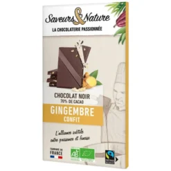 Chocolat noir 70% gingembre bio Saveurs et Nature - 80 g