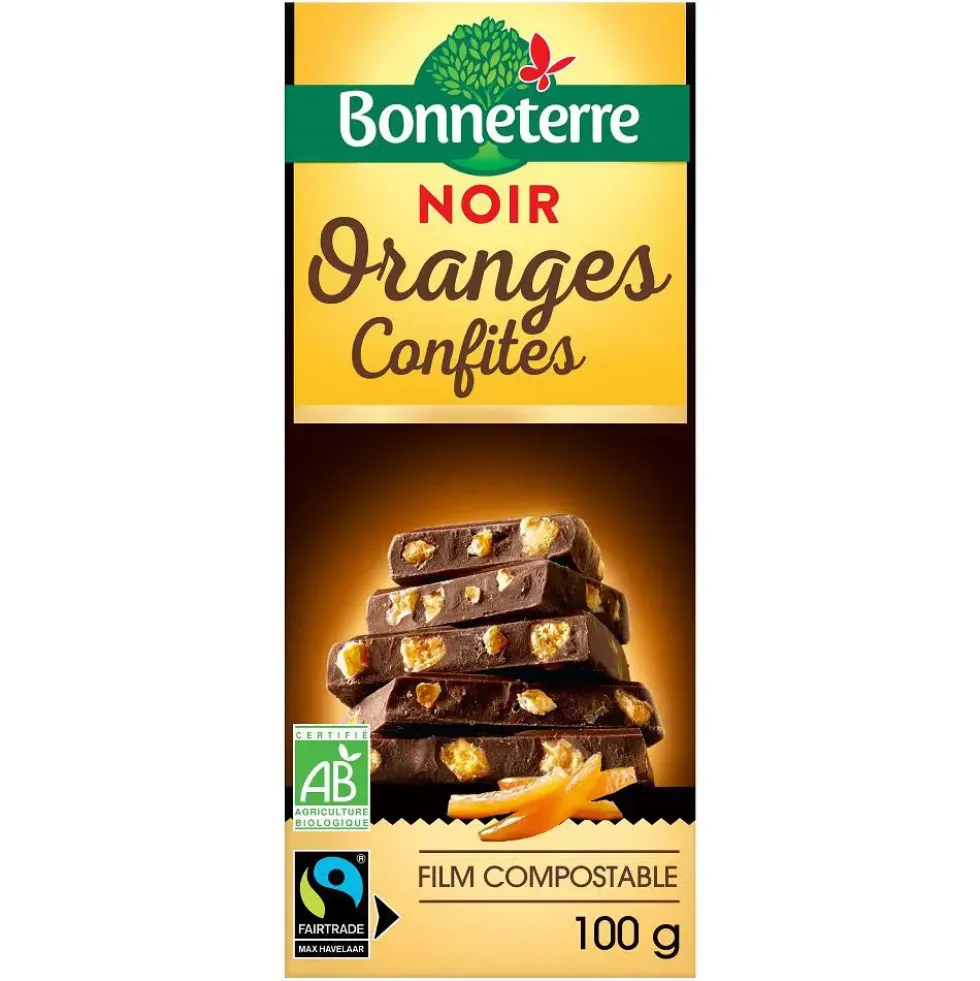 Chocolat noir oranges confites 100 g BONNETERRE
