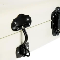 Coffre de rangement en tôle galvanisée ivoire à fermetures métal noires moyen modèle - 41 x 20,5 x 13,5 cm