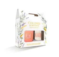 Coffret bougie et parfum intérieur senteur rose hibiscus Collines de Provence - 180 g + 100 ml