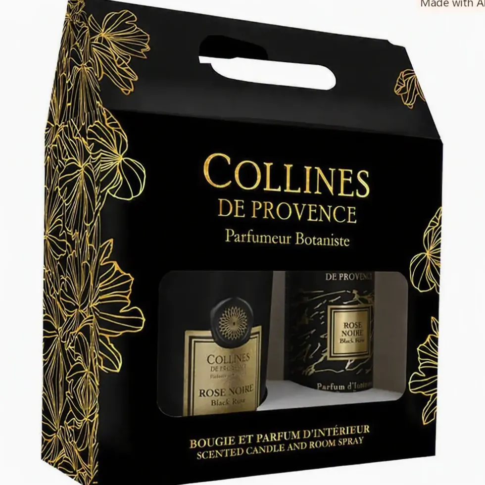Coffret bougie et parfum intérieur senteur rose noire Collines de Provence - 180 g + 100 ml