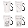 Coffret de 4 mugs en porcelaine blancs et noirs Miaou - 35 cl