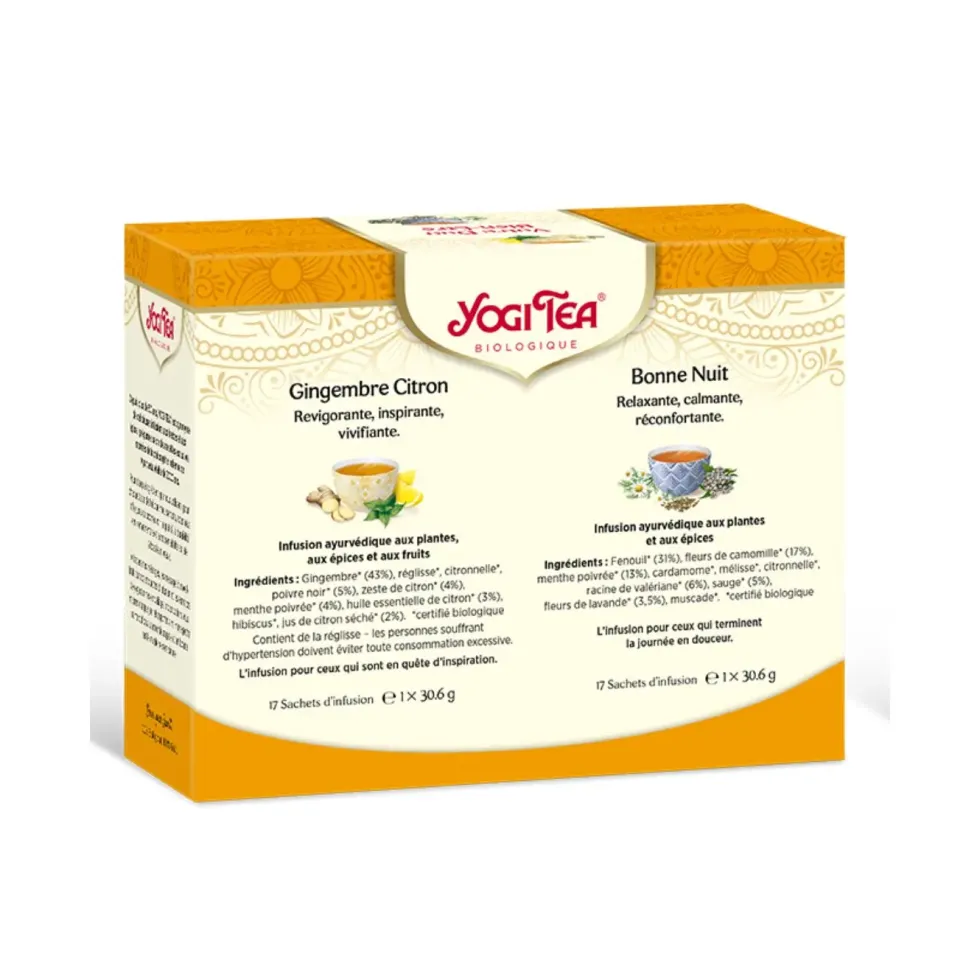 Coffret de thé duo Bonne Nuit et Gingembre Citron Yogi Tea - 2 x 17 sachets