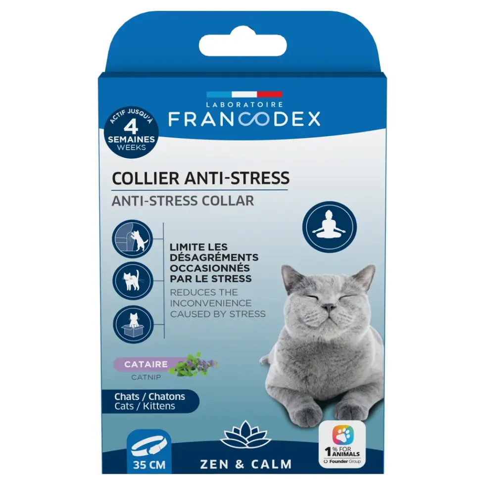 Collier anti-stress pour chat coloris blanc Francodex - Ø 35 cm