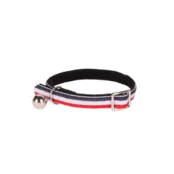Collier pour chat en velours coloris bleu, blanc, rouge style rayure Wouapy - Taille unique