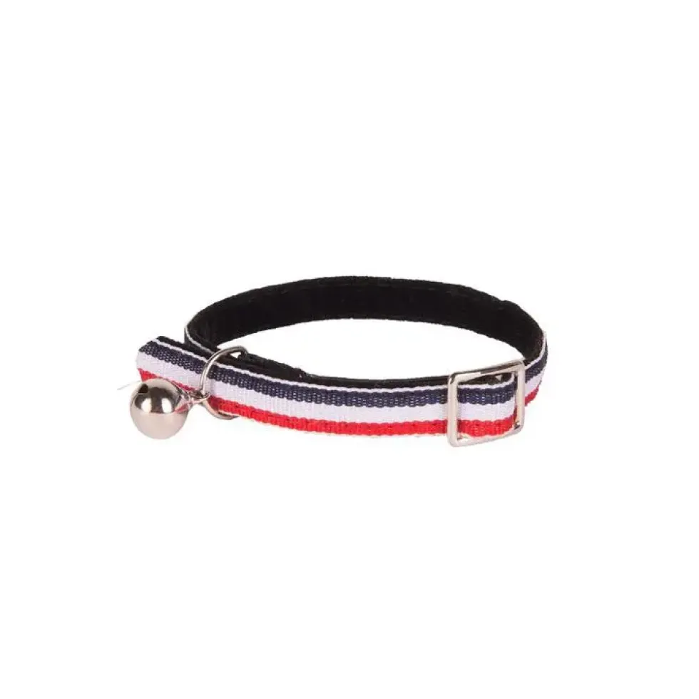 Collier pour chat en velours coloris bleu, blanc, rouge style rayure Wouapy - Taille unique