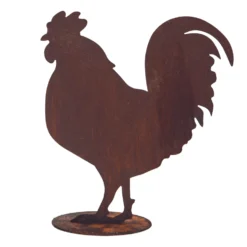 Coq décoratif coloris marron en métal rouillé - 41 x 46 cm