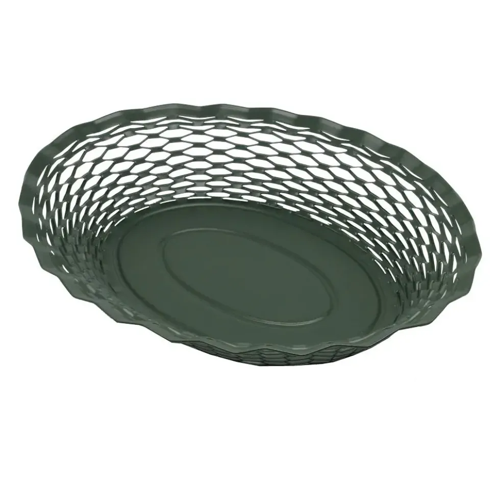 Corbeille à pain en inox coloris vert sapin - 30 x 24 x 5 cm