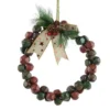Couronne de clochettes en métal vert, rouge et brun avec nœud - Ø 25 x H 4 cm