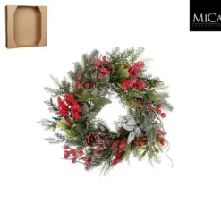Couronne de feuillage vert et baies rouges Randell - Ø 40 x H 10 cm