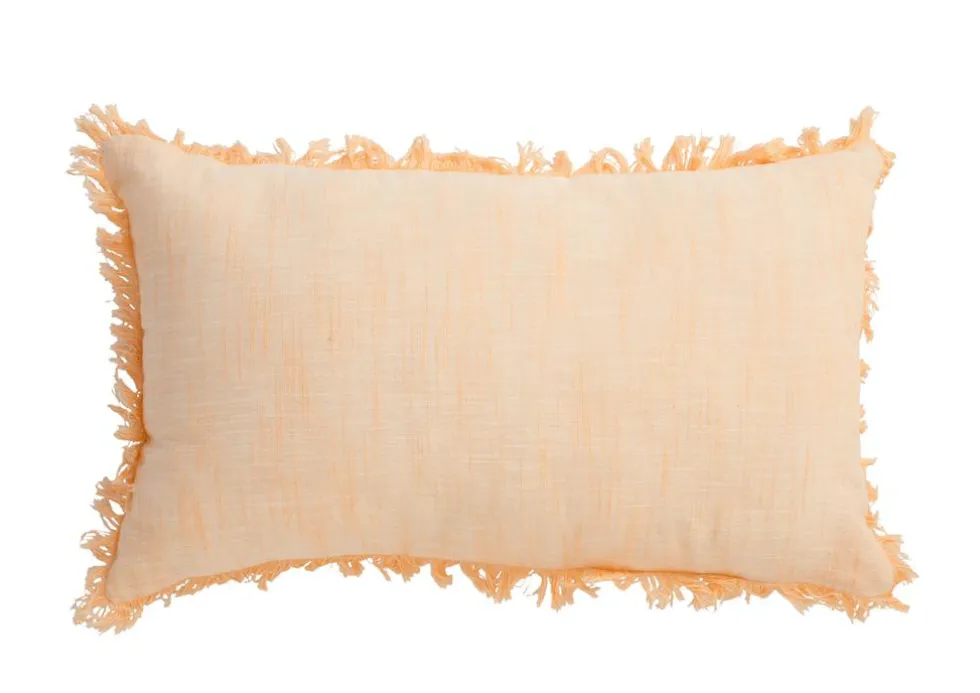 Coussin frangé coloris beige en coton - 30 x 50 cm