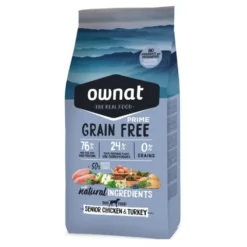 Croquette pour chien adulte au poulet et à la dinde sans céréales Ownat Prime Senior - 12 kg