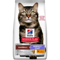 Croquettes pour chat adulte de 1 an et + au poulet boules de poils Hill's Science Plan Feline Hairball & Perfect Coat - 1,5 kg