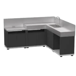 Cuisine d'angle 5 éléments avec crédence coloris gris et noir en acier électrozingué Le Marquier - 215 x 215 x 115 cm