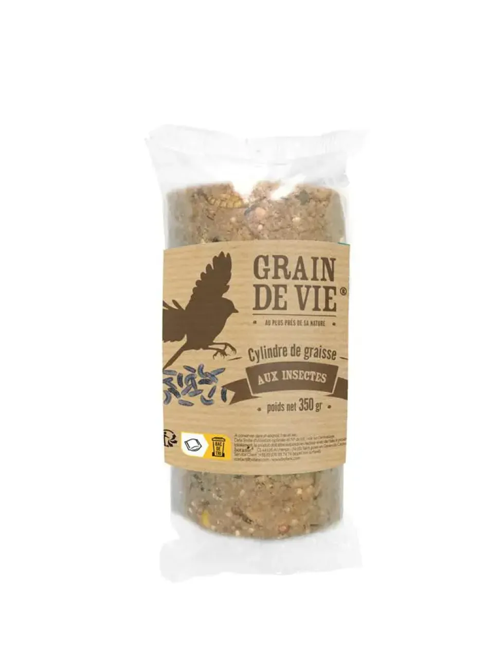 Cylindre de graisse aux insectes pour oiseaux Grain de Vie - 350 g