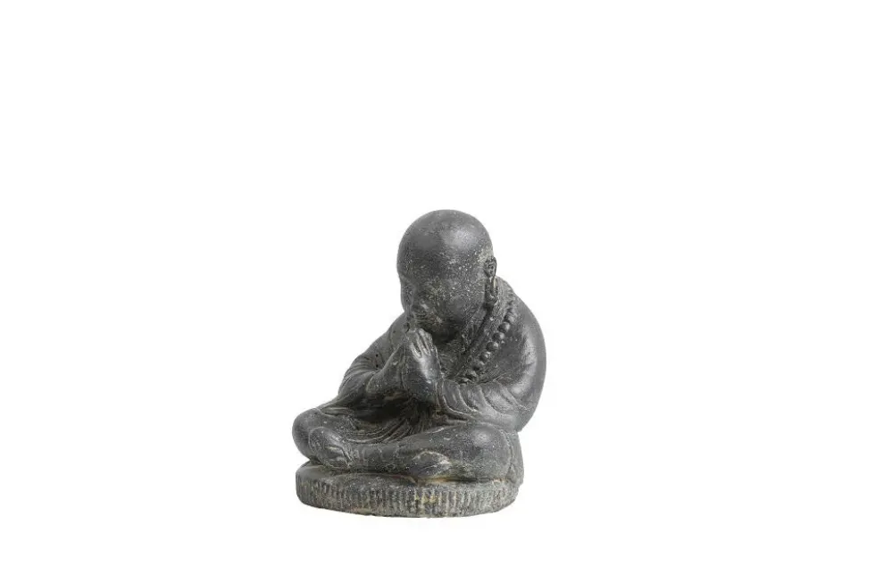 Décoration pour jardin aquatique coloris noir en pierre reconstituée figurine moine assis SEDA - 19 cm