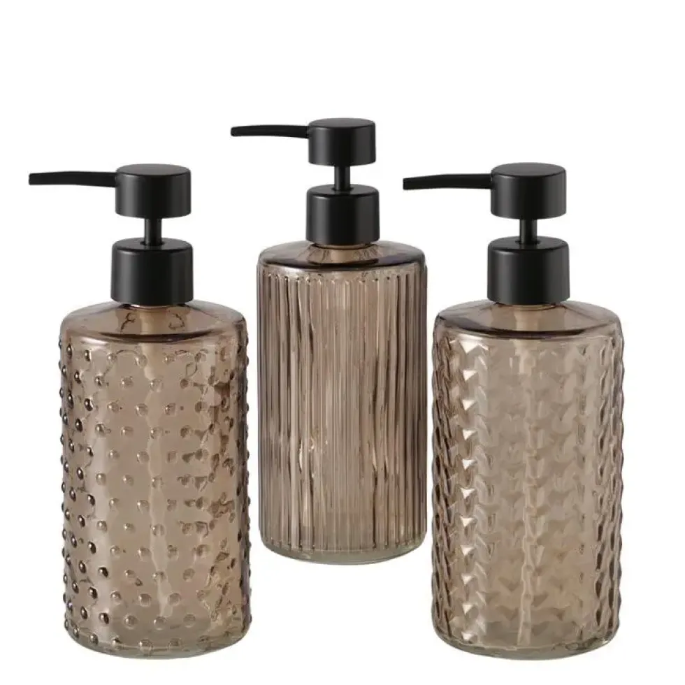 Distributeur à savon en verre beige et pompe noire Bruka - 8 x 8 x H 20 cm