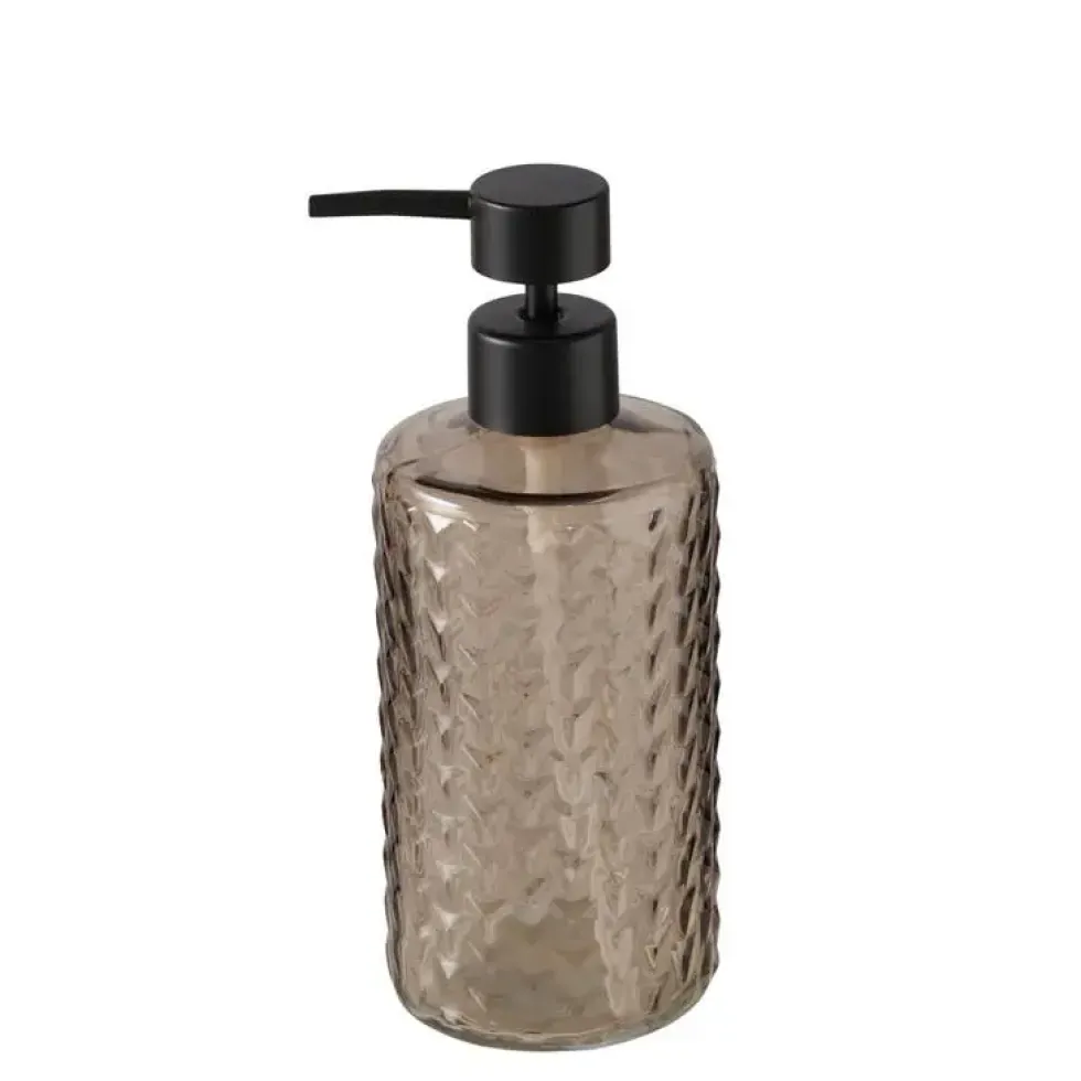Distributeur à savon en verre beige et pompe noire Bruka - 8 x 8 x H 20 cm