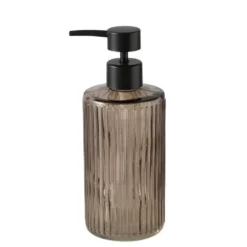 Distributeur à savon en verre beige et pompe noire Bruka - 8 x 8 x H 20 cm