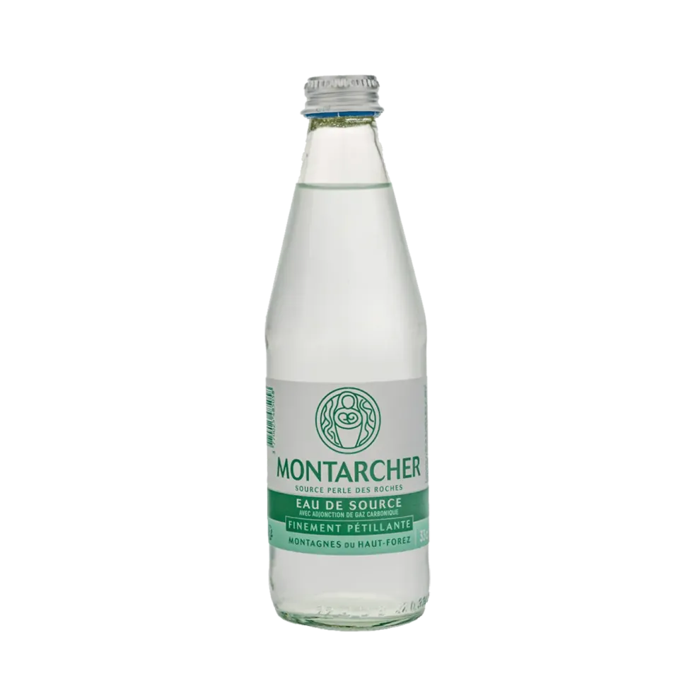 Eau de source pétillante en bouteille de verre Montarcher - 33 cl