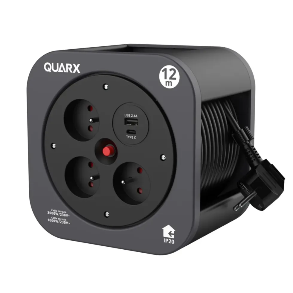 Enrouleur S-Box avec 3 prises 16 A USBA/USBC - 12 m x 230 V