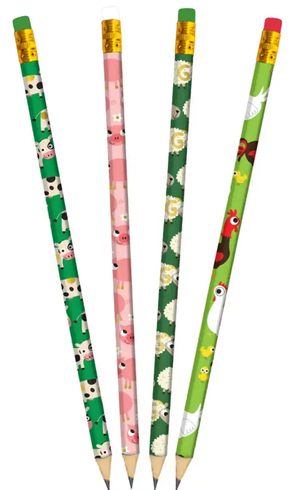 Ensemble de 4 crayons à papier thème ferme Cartedart - 19,5 cm