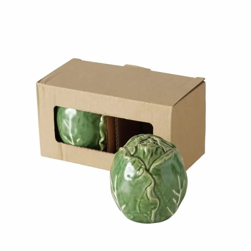 Ensemble sel et poivre en dolomite et silicone verts Cabbage - Ø 7,5 x H 7,5 cm