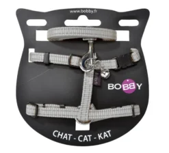 Ensemble sellerie pour chat coloris gris en nylon harnais et laisse Bobby Safe - Taille XS