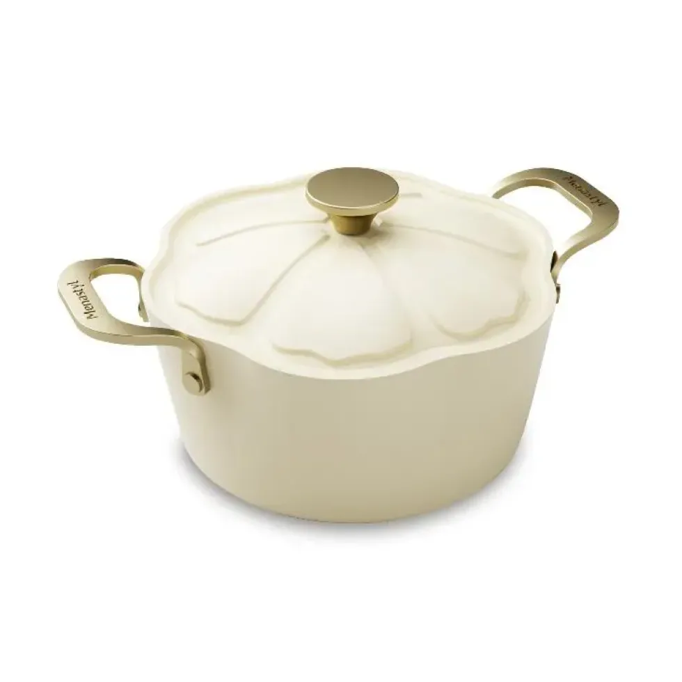 Faitout Menastyl Dahlia beige en aluminium recyclé - Ø 24 cm