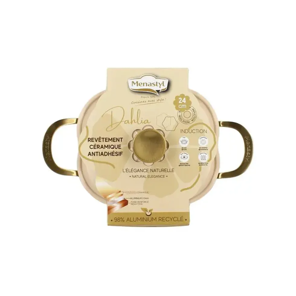 Faitout Menastyl Dahlia beige en aluminium recyclé - Ø 24 cm