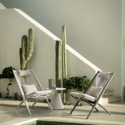 Fauteuil lounge sable en aluminium et corde Bizzotto Aloha - 66 x 84 x 98 cm