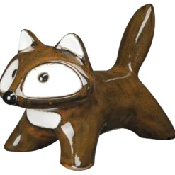 Figurine décorative renard coloris marron en terre cuite émaillée - 28 x 14,5 x 1 cm