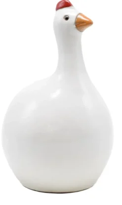 Figurine poule coloris blanc en céramique - 15,5 x 15,5 cm