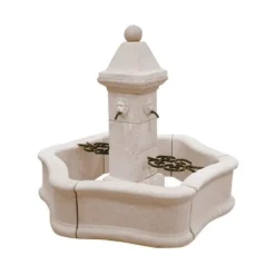 Fontaine bassin sans pompe en béton coulé imitation pierre Hairie Grandon Provence - Ø 184 x H 155 cm