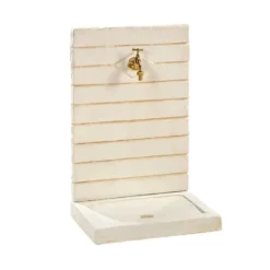Fontaine murale contemporaine en pierre reconstituée ton blanc Hairie Grandon grand modèle - 74 cm