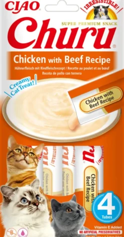 Friandise en crème pour chat poulet et bœuf Inaba Ciao Churu - 4 x 14 g