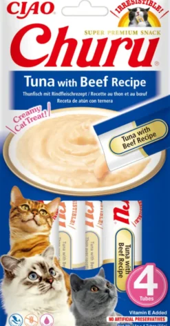 Friandise en crème pour chat thon et bœuf Inaba Ciao Churu - 4 x 14 g