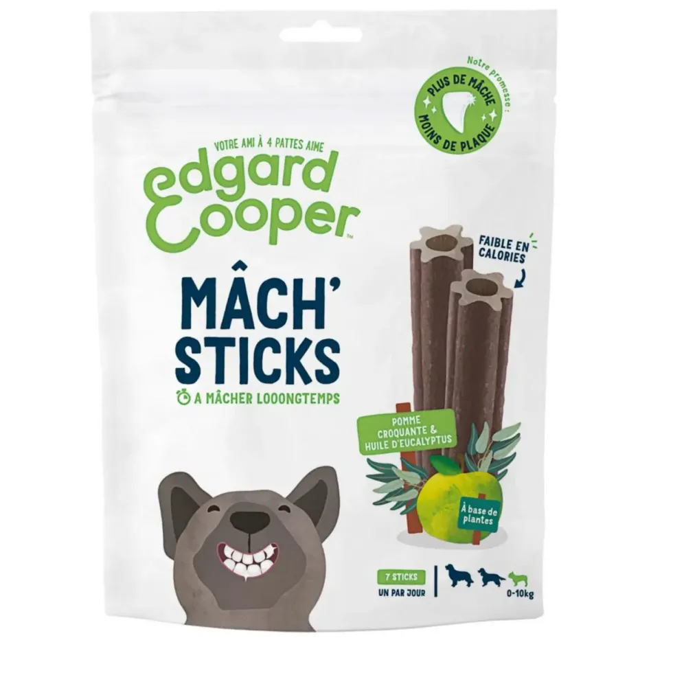 Friandises pour chien de petite taille dès 4 mois à la pomme et à l'eucalyptus sans céréales Edgard & Cooper Mach'Sticks