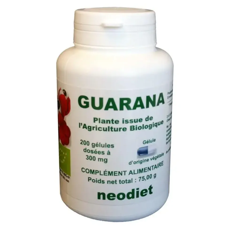 Gélules de guarana bio en boite de 200 unités