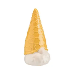 Gnome à poser en céramique à bonnet alvéolé jaune miel - 9,5 x 10 x 20 cm