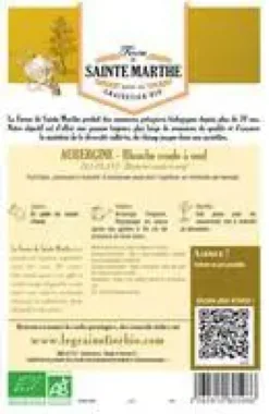 Graines de Aubergine blanche ronde à œuf bio Ferme de Sainte Marthe - 50 graines à semer