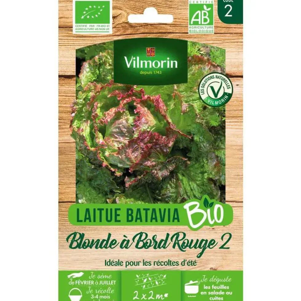 Graines de laitue blonde à bord rouge 2 bio Vilmorin - graines à semer