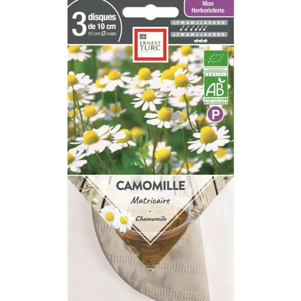 Graines présemées de Camomille matricaire bio Ernest Turc - 3 ronds de 10 cm