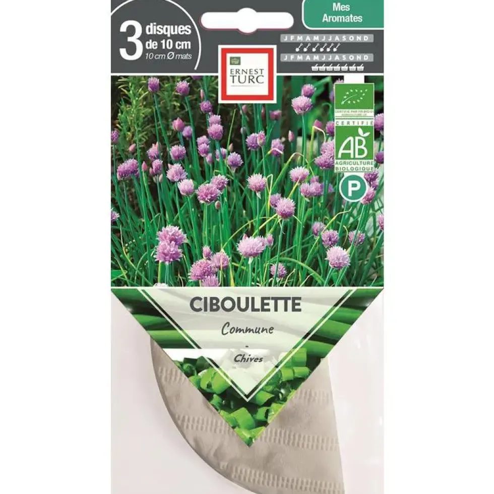 Graines présemées de Ciboulette commune bio Ernest Turc - 3 ronds de 10 cm