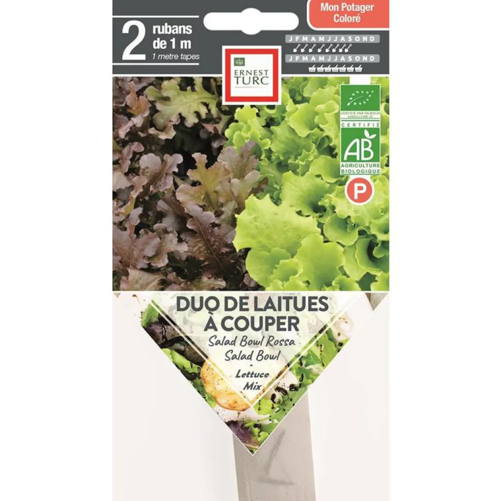 Graines présemées de duo de Laitues à couper bio Ernest Turc - 2 rubans de 1 m